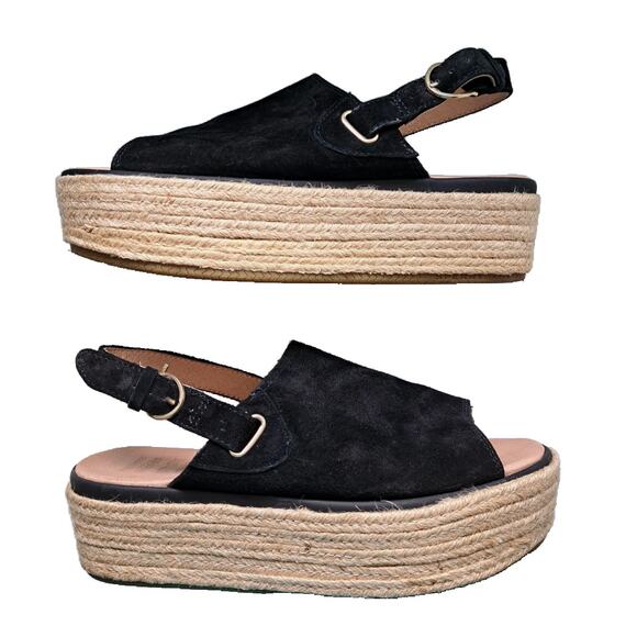 SPERRY Black Suede Delmare Platform Espadrille Sandals SIze 8 - Picture 2 of 9